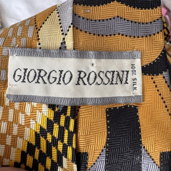 Giorgio Rossini Silk Tie Abstract Geometric Gold Black Gray Vintage 4" USA - Picture 2 of 5